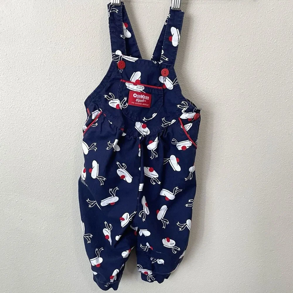 Vintage Oshkosh B'Gosh Beret Hat Baby Overalls Made USA Size 12 Months Vestbak